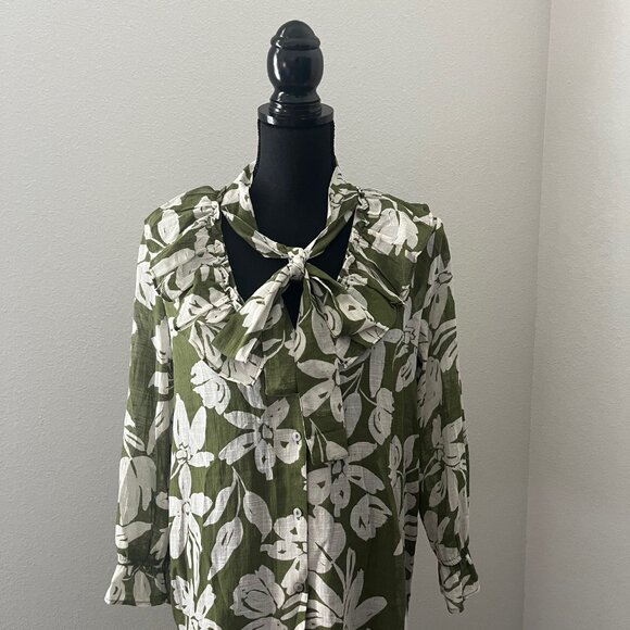 ZARA Green with White Floral Print Cascading Ruffle Sheer Blouse Size XS - Picture 2 of 11